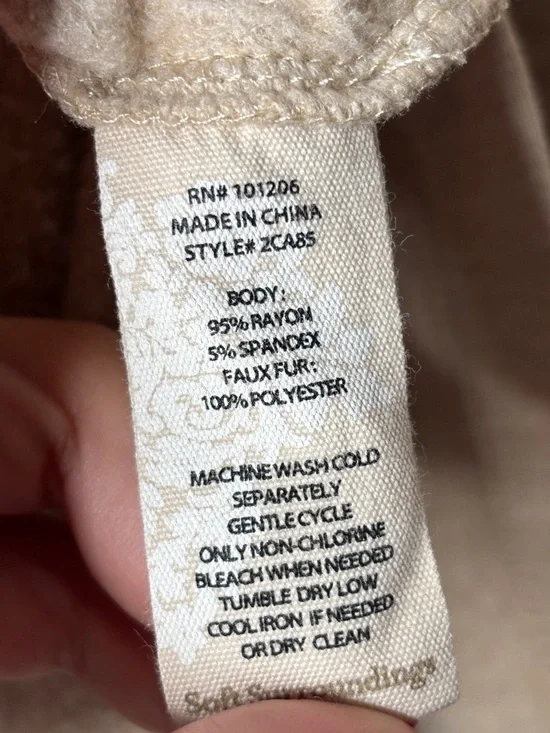 Soft Surroundings | Taupe Faux Fur Cowl Neck Top | Cozy Lounge Sweater | Size S - Picture 5 of 6